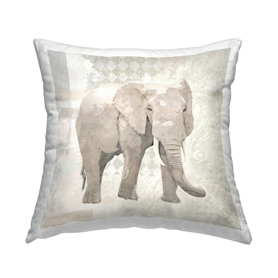 Stupell Industries Grey Elephant Patterns Collaged Printed Throw Pillow Design by Karen Smith