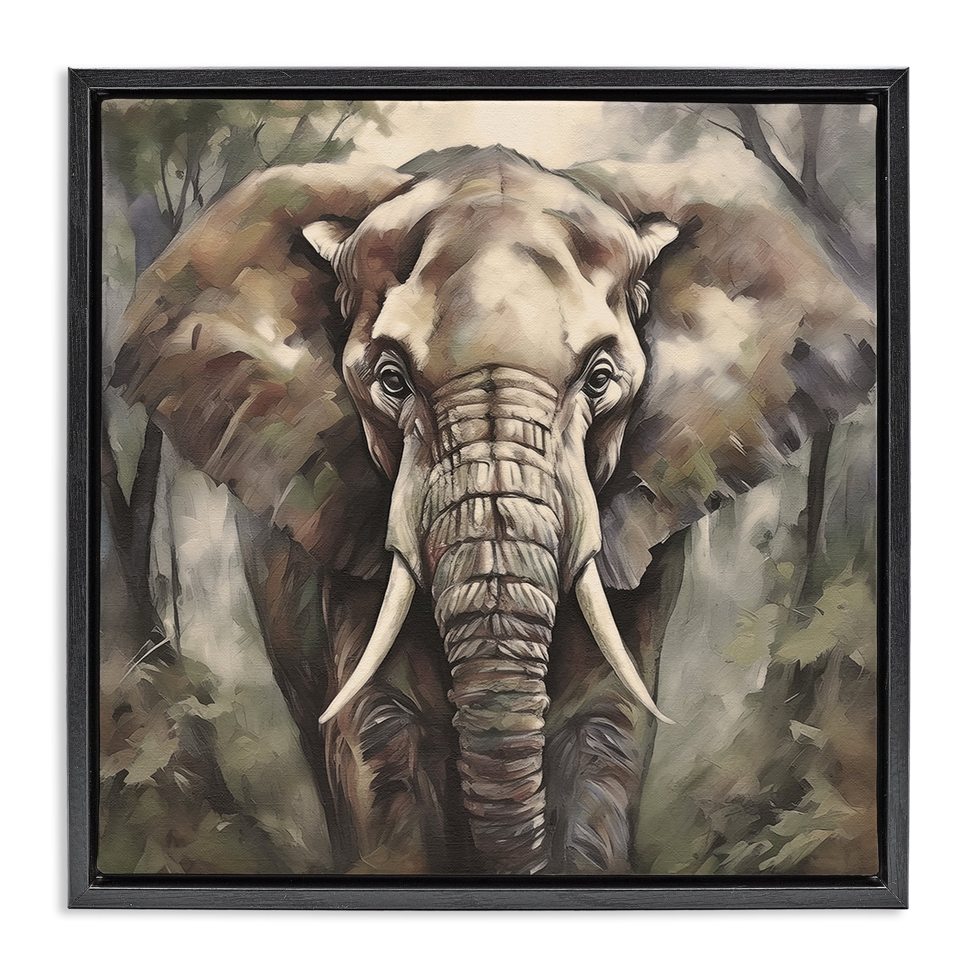 Stupell Industries Grey Elephant Portrait Animals Painting Black Floater Framed Canvas Art Print Wall Art, 25 x 25
