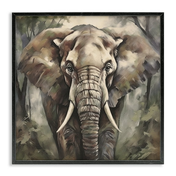 Stupell Industries Grey Elephant Portrait Animals Painting Black Framed Art Print Wall Art, 12 x 12