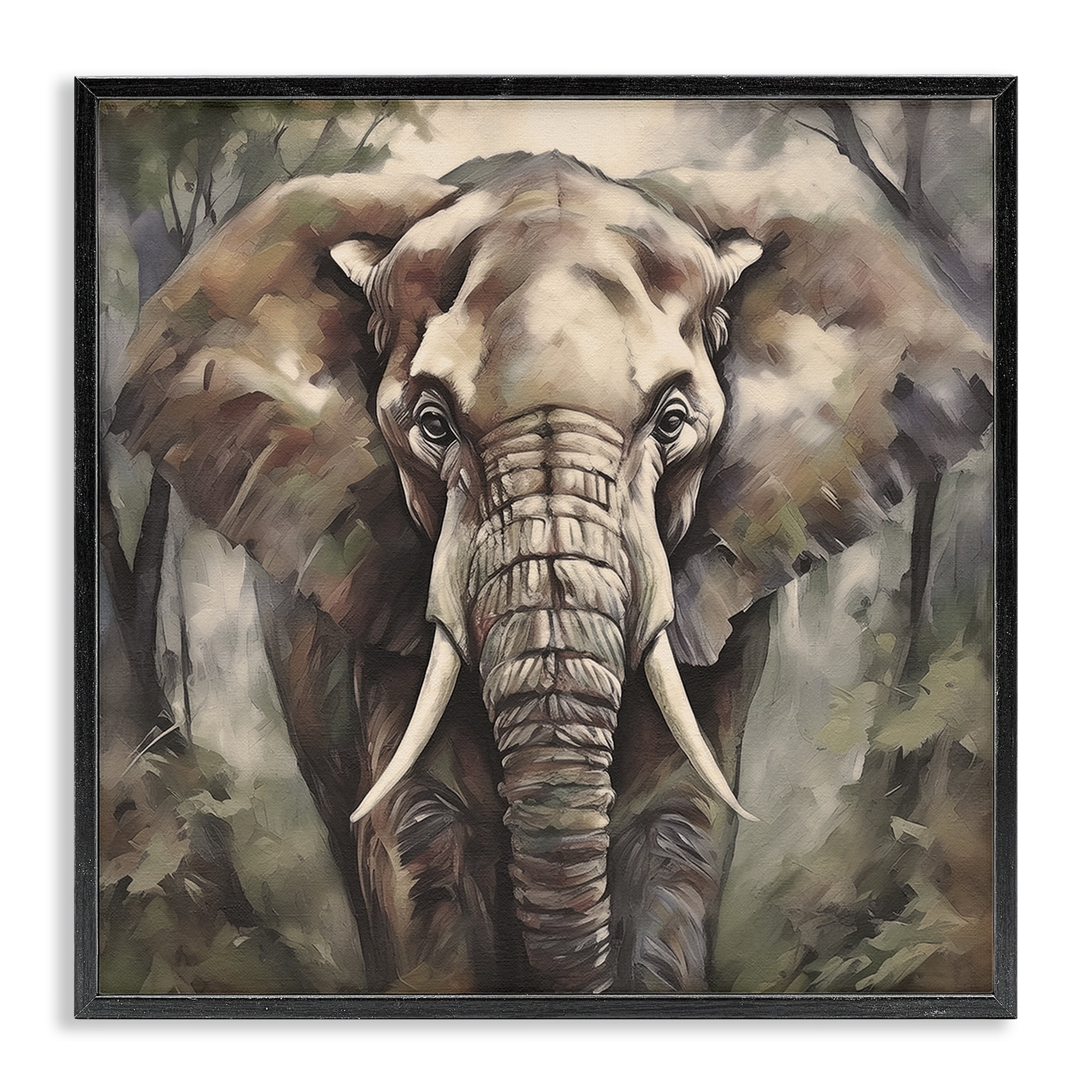 Stupell Industries Grey Elephant Portrait Animals Painting Black Framed Art Print Wall Art, 24 x 24