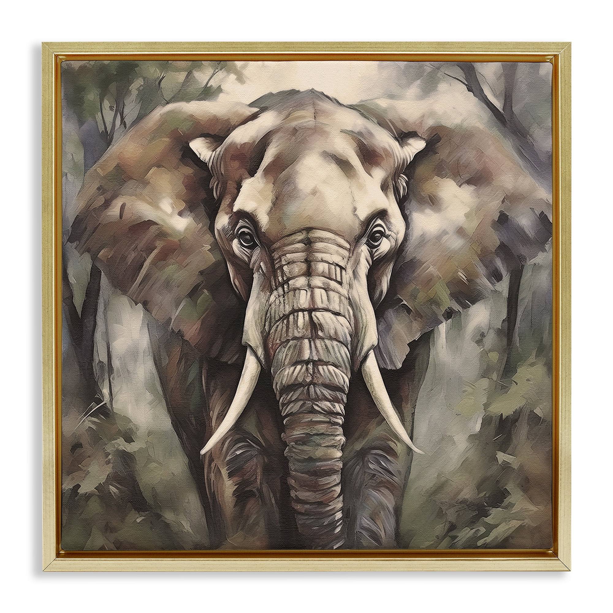 Stupell Industries Grey Elephant Portrait Animals Painting Gold Floater Framed Canvas Art Print Wall Art, 18 x 18
