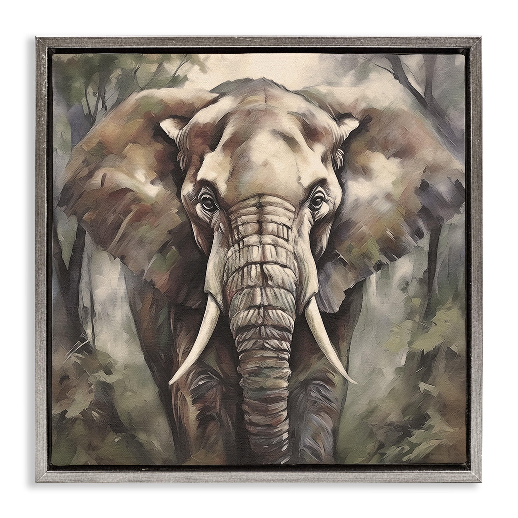 Stupell Industries Grey Elephant Portrait Animals Painting Gray Floater Framed Canvas Art Print Wall Art, 25 x 25