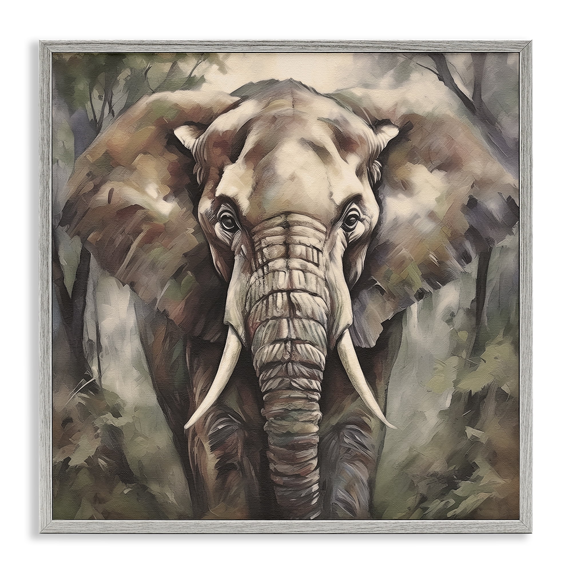 Stupell Industries Grey Elephant Portrait Animals Painting Gray Framed Art Print Wall Art, 12 x 12