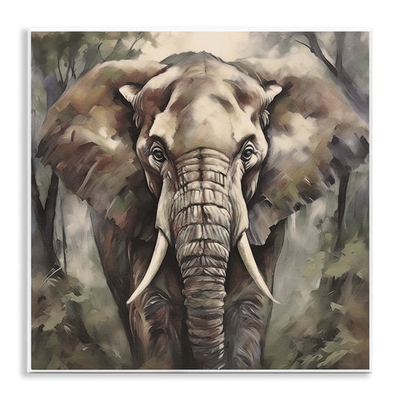Stupell Industries Grey Elephant Portrait Animals Painting Unframed Art Print Wall Art, 12 x 12