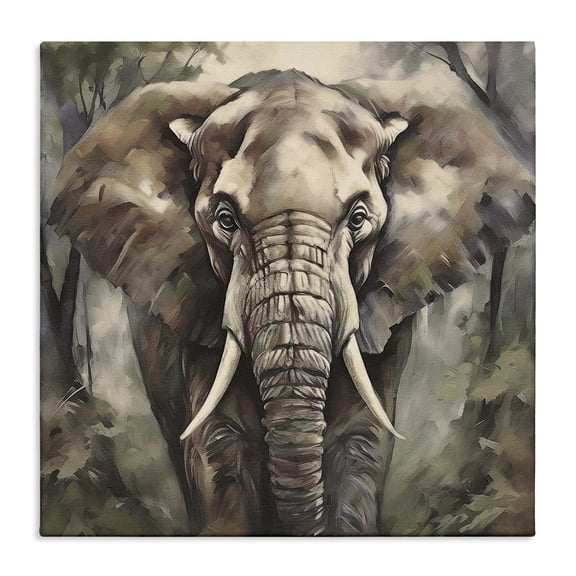 Stupell Industries Grey Elephant Portrait Animals Painting Wrapped Canvas Art Print Wall Art, 36 x 36