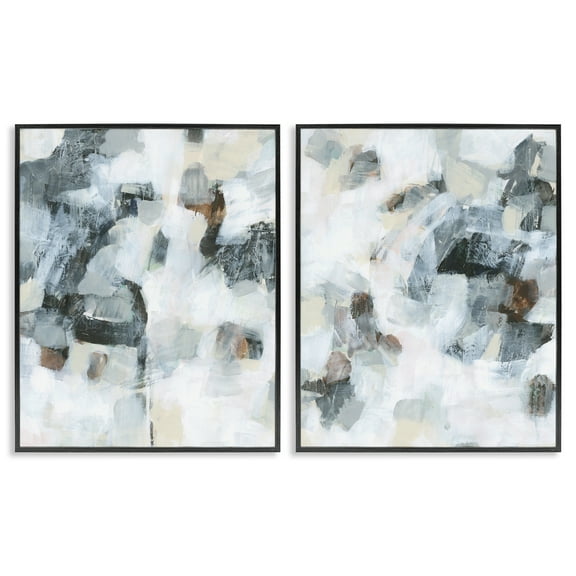 Stupell Industries Grey Faded Abstraction Abstract Painting Black Framed Art Print Wall Art, 11 x 14, Set of 2