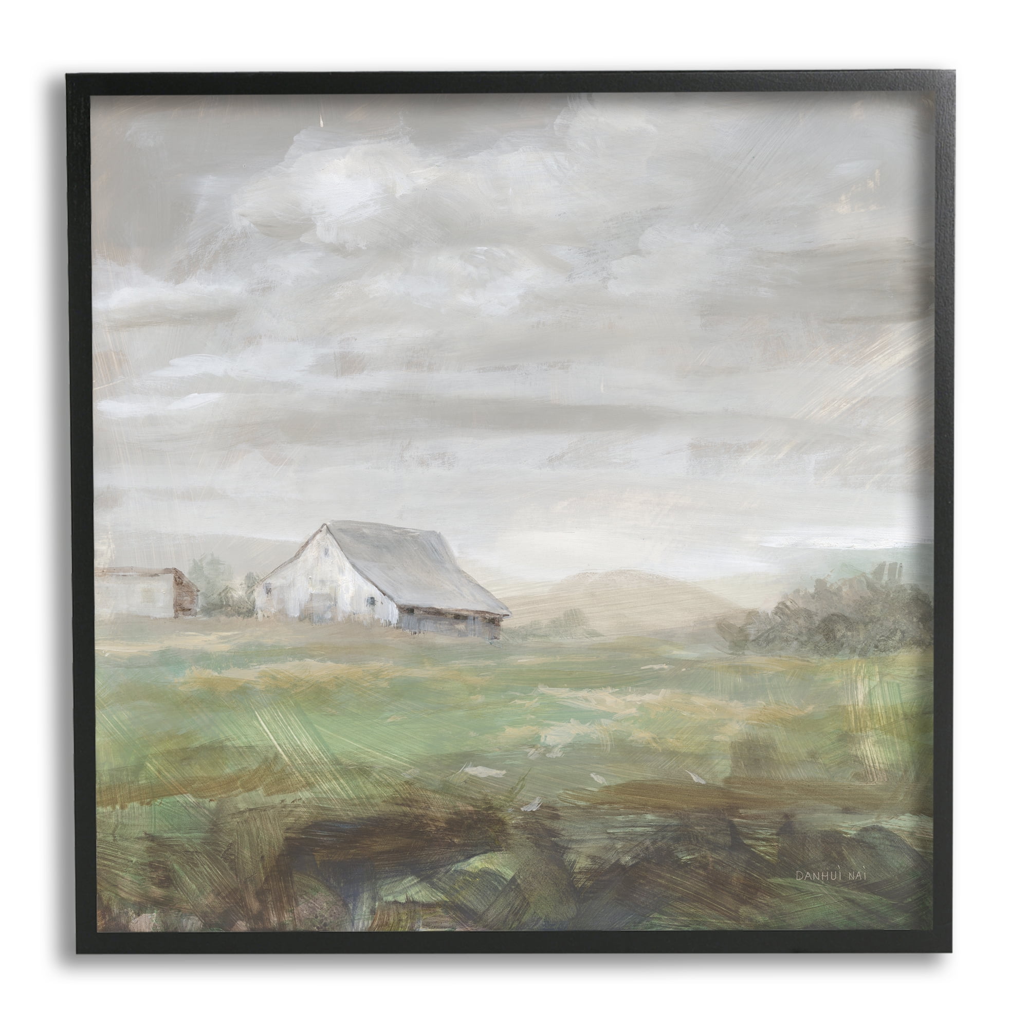 Stupell Industries Grey Farm Landscape Nature Painting Black Framed Art Print Wall Art, 17 x 17