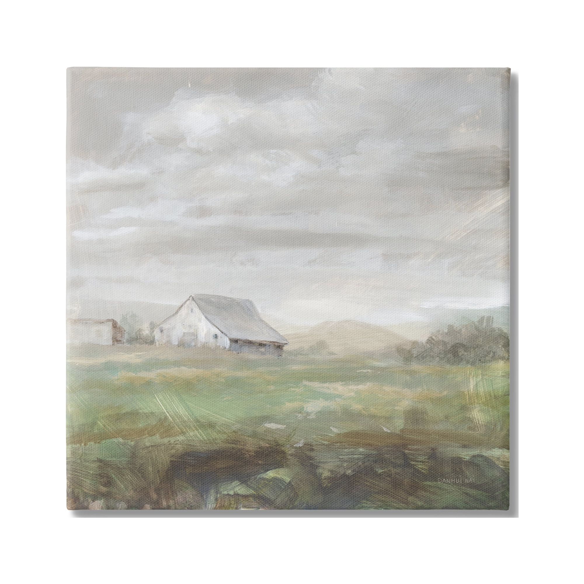 Stupell Industries Grey Farm Landscape Nature Painting Gallery Wrapped Canvas Print Wall Art, 24 x 24