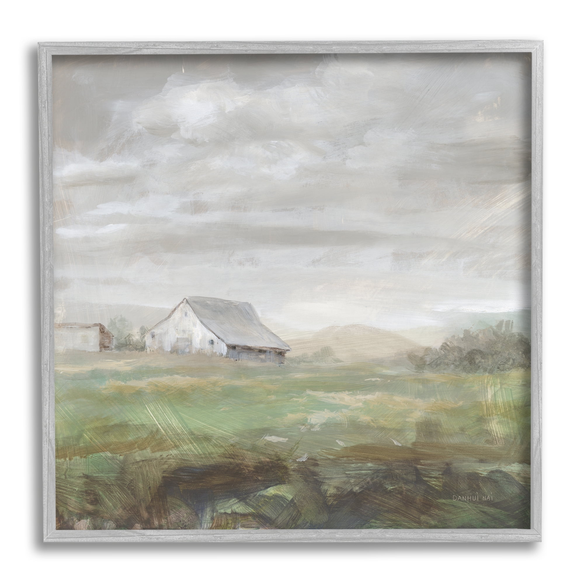 Stupell Industries Grey Farm Landscape Nature Painting Gray Framed Art Print Wall Art, 17 x 17