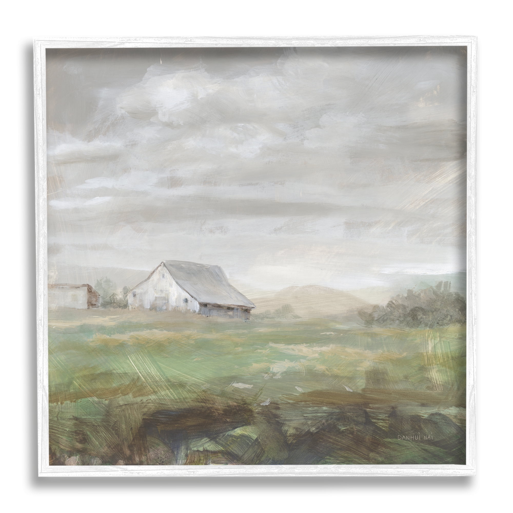 Stupell Industries Grey Farm Landscape Nature Painting White Framed Art Print Wall Art, 24 x 24