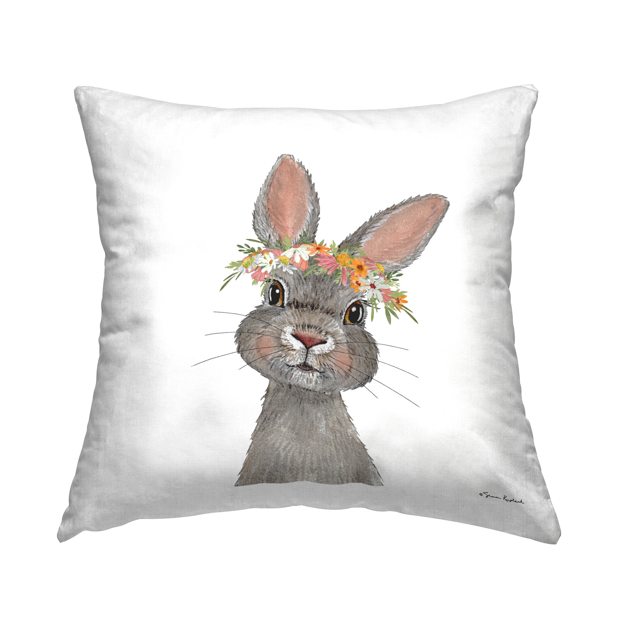 Stupell Industries Grey Floral Rabbit Decorative Printed Throw Pillow Design by Sharon Kuplack