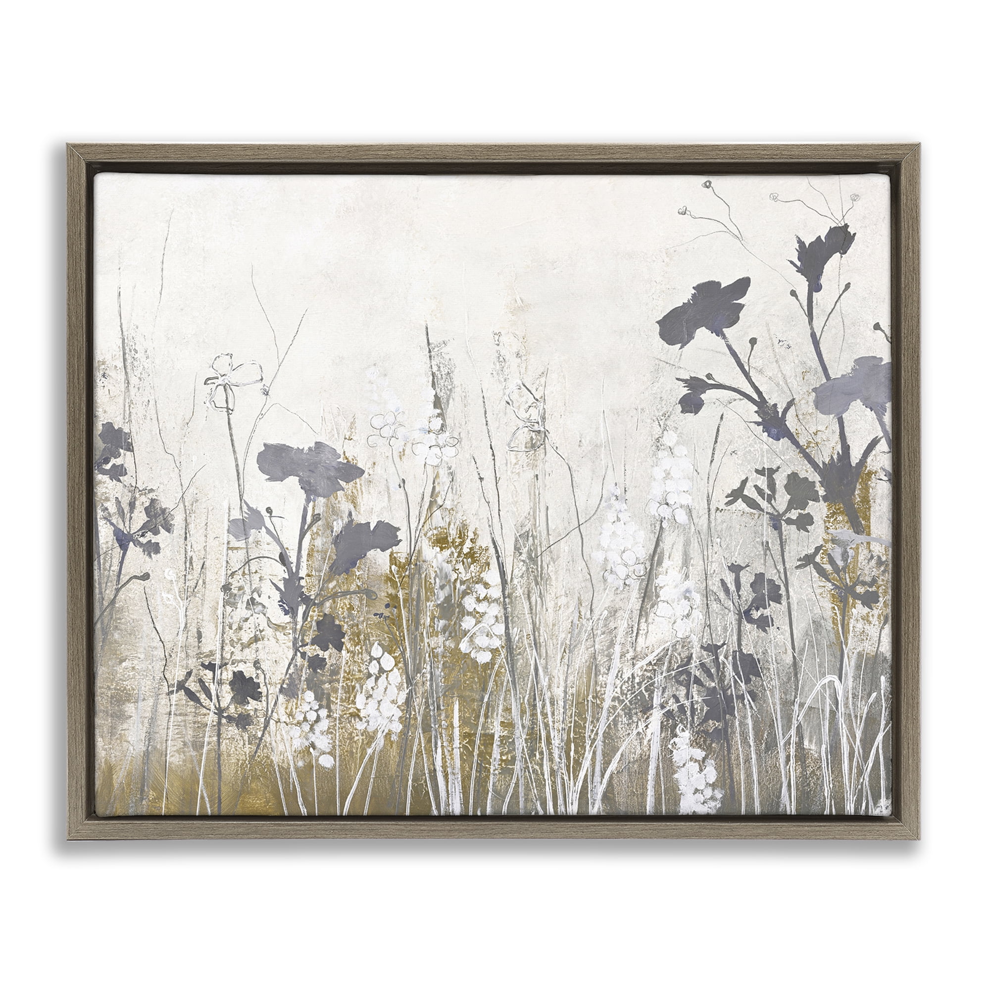 Stupell Industries Grey Flower Silhouettes Plants & Flowers Painting Brown Floater Framed Canvas Art Print Wall Art, 21 x 17