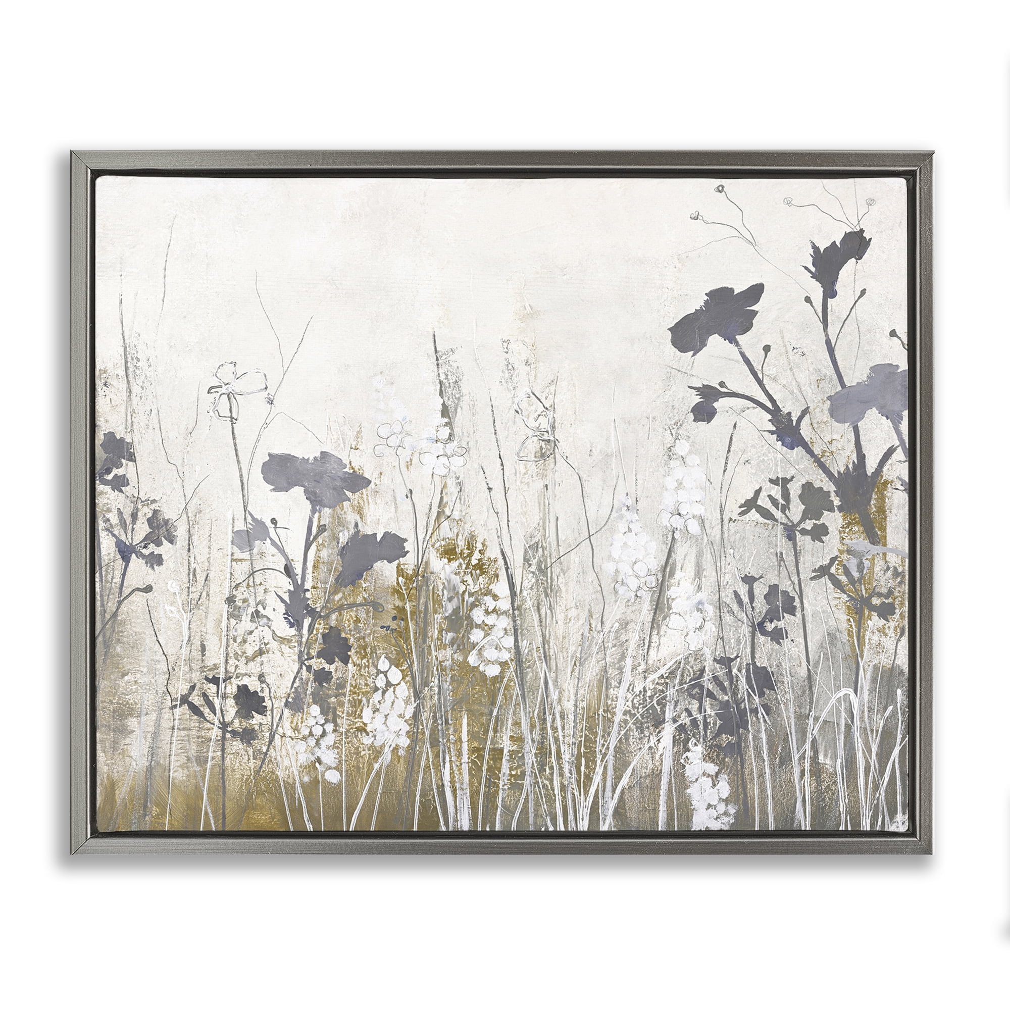 Stupell Industries Grey Flower Silhouettes Plants & Flowers Painting Gray Floater Framed Canvas Art Print Wall Art, 21 x 17