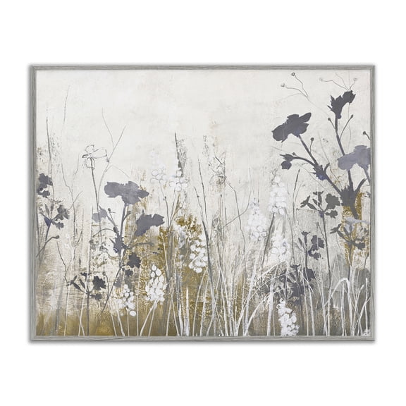 Stupell Industries Grey Flower Silhouettes Plants & Flowers Painting Gray Framed Art Print Wall Art, 14 x 11