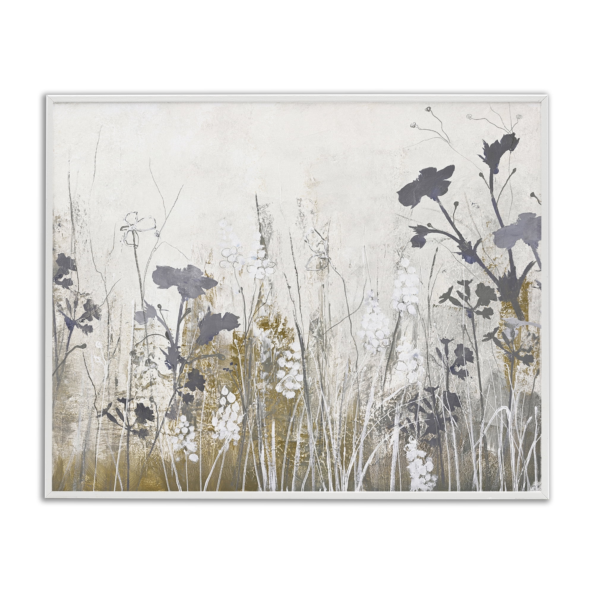 Stupell Industries Grey Flower Silhouettes Plants & Flowers Painting White Framed Art Print Wall Art, 14 x 11