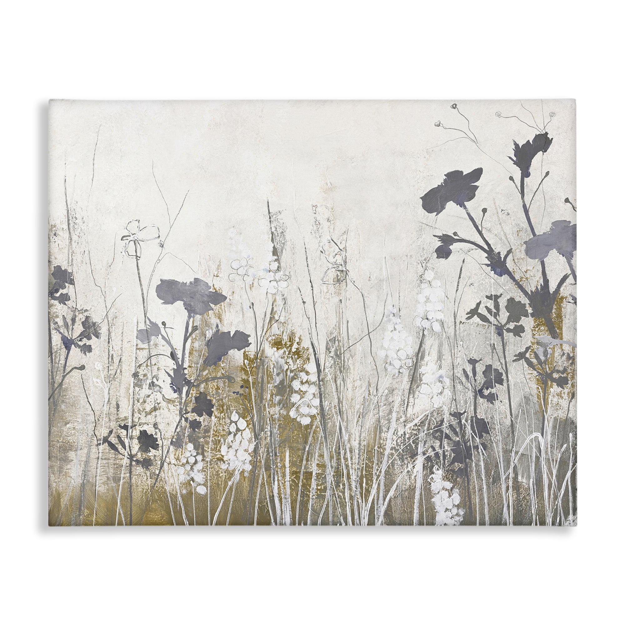 Stupell Industries Grey Flower Silhouettes Plants & Flowers Painting Wrapped Canvas Art Print Wall Art, 20 x 16