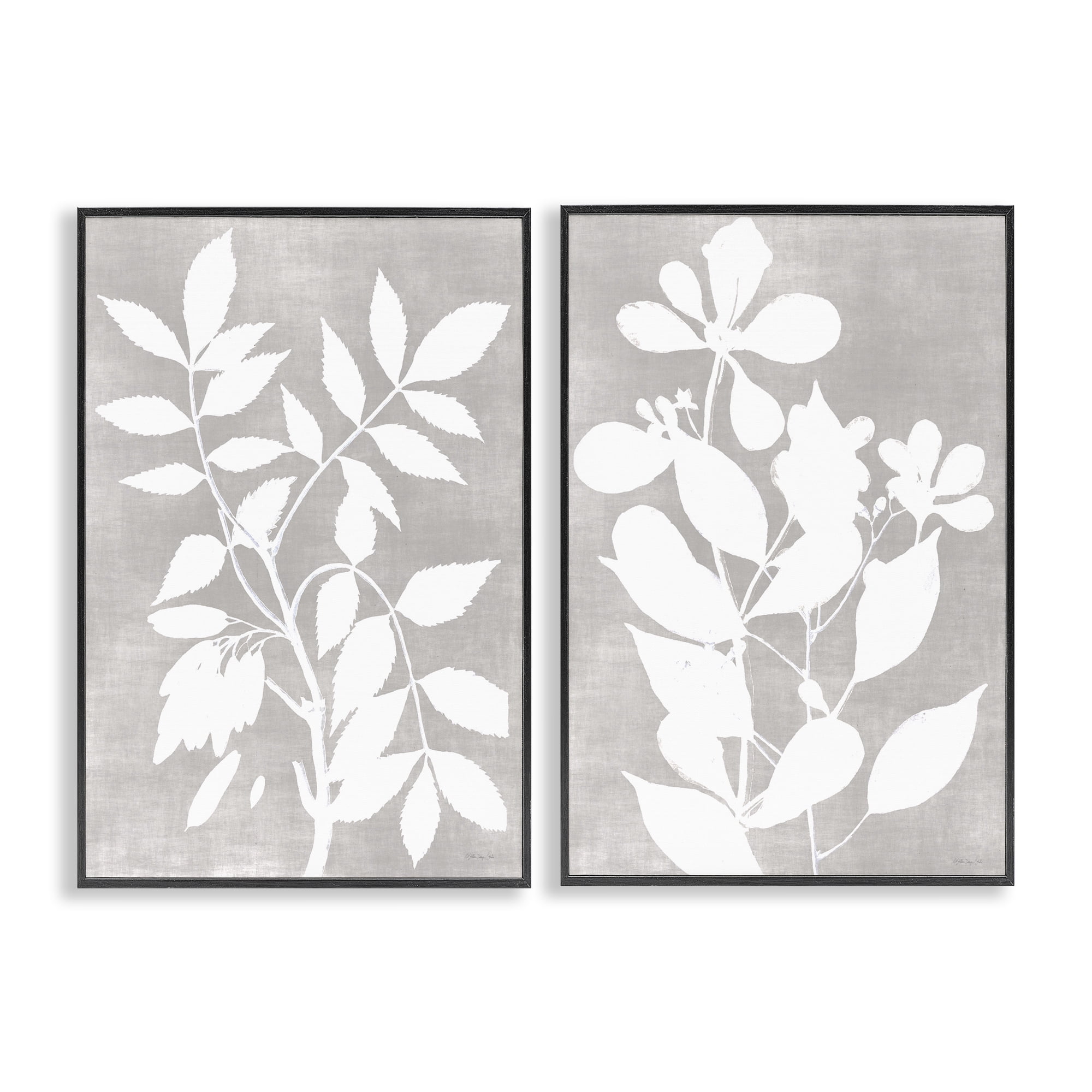 Stupell Industries Grey Foliage Impression 2 Piece Black Framed Giclee Art Set, design by Stellar Design Studio