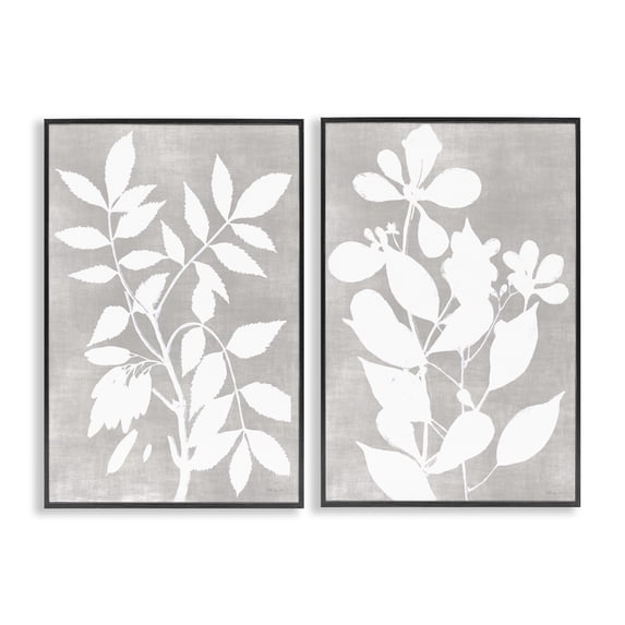 Stupell Industries Transitional Grey Foliage Impression Black 2pc Framed Giclee Art Set, 12 x 18 each, by Stellar Design Studio