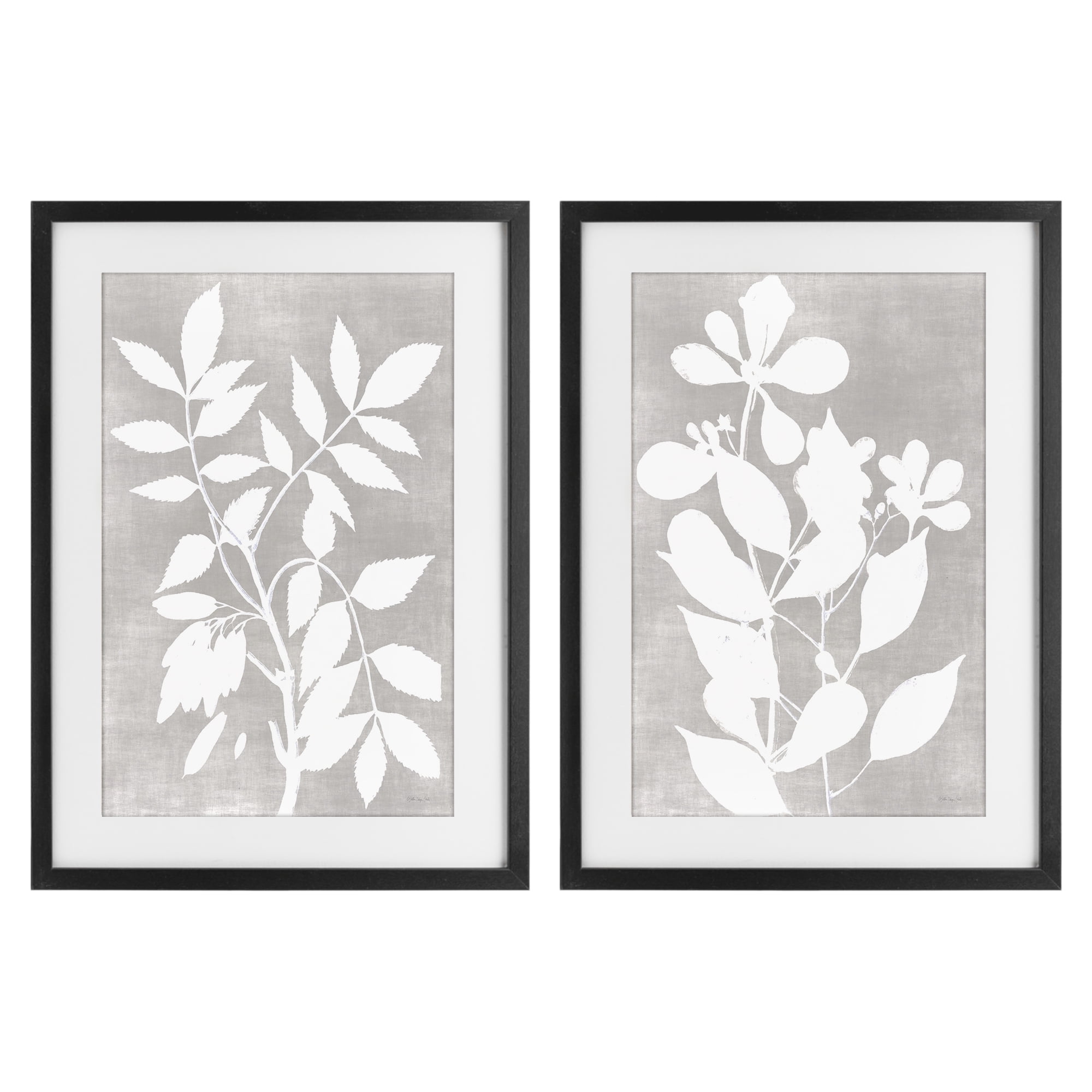 Stupell Industries Grey Foliage Impression 2 Piece Black Framed Print Under Glass Set, design by Stellar Design Studio