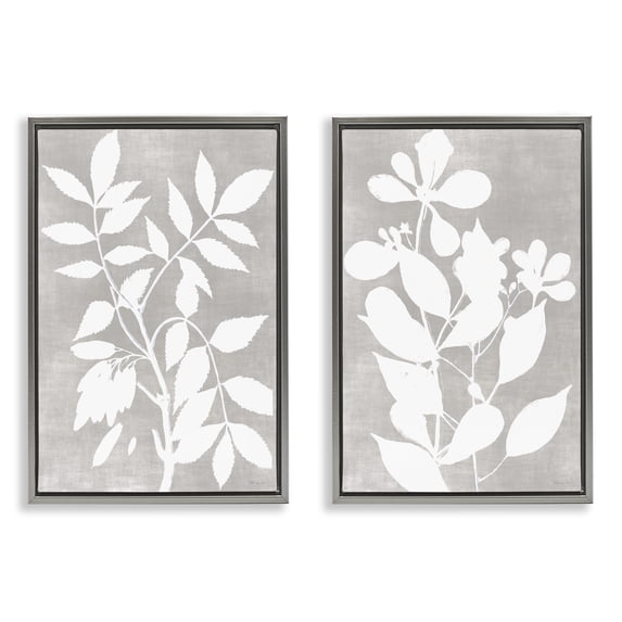 Stupell Industries Grey Foliage Impression 2 Piece Gray Framed Floater Canvas Set, design by Stellar Design Studio