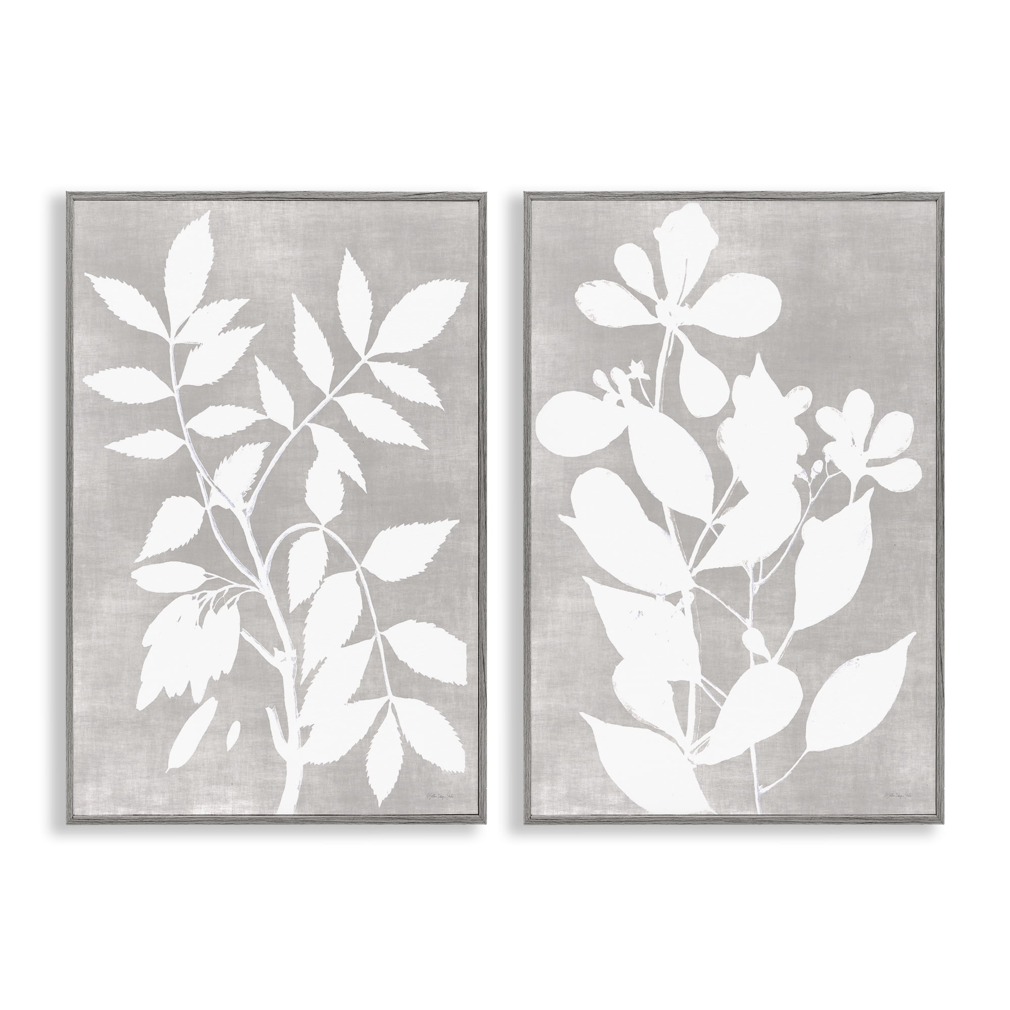 Stupell Industries Grey Foliage Impression 2 Piece Gray Framed Giclee Art Set, design by Stellar Design Studio