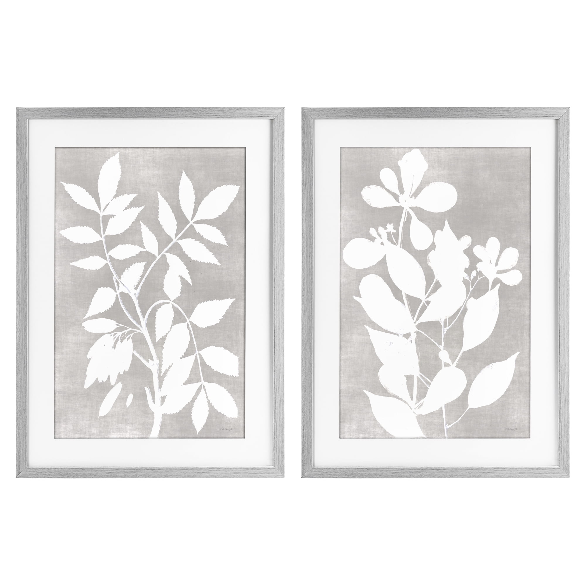 Stupell Industries Grey Foliage Impression 2 Piece Gray Framed Print Under Glass Set, design by Stellar Design Studio