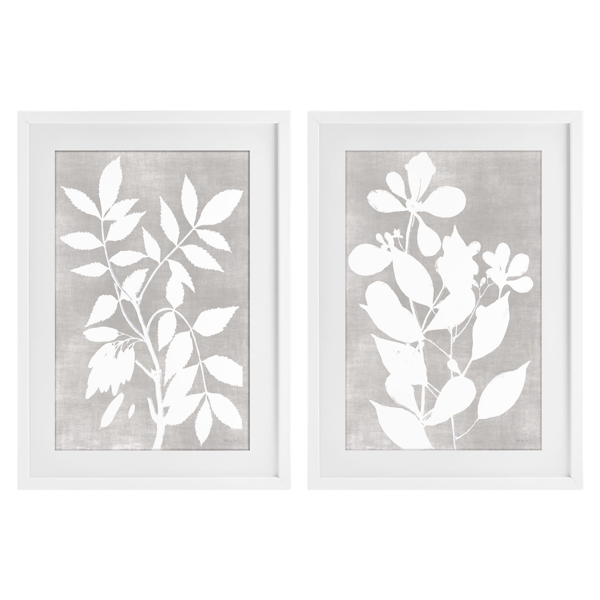Stupell Industries Grey Foliage Impression 2 Piece White Framed Print Under Glass Set, design by Stellar Design Studio