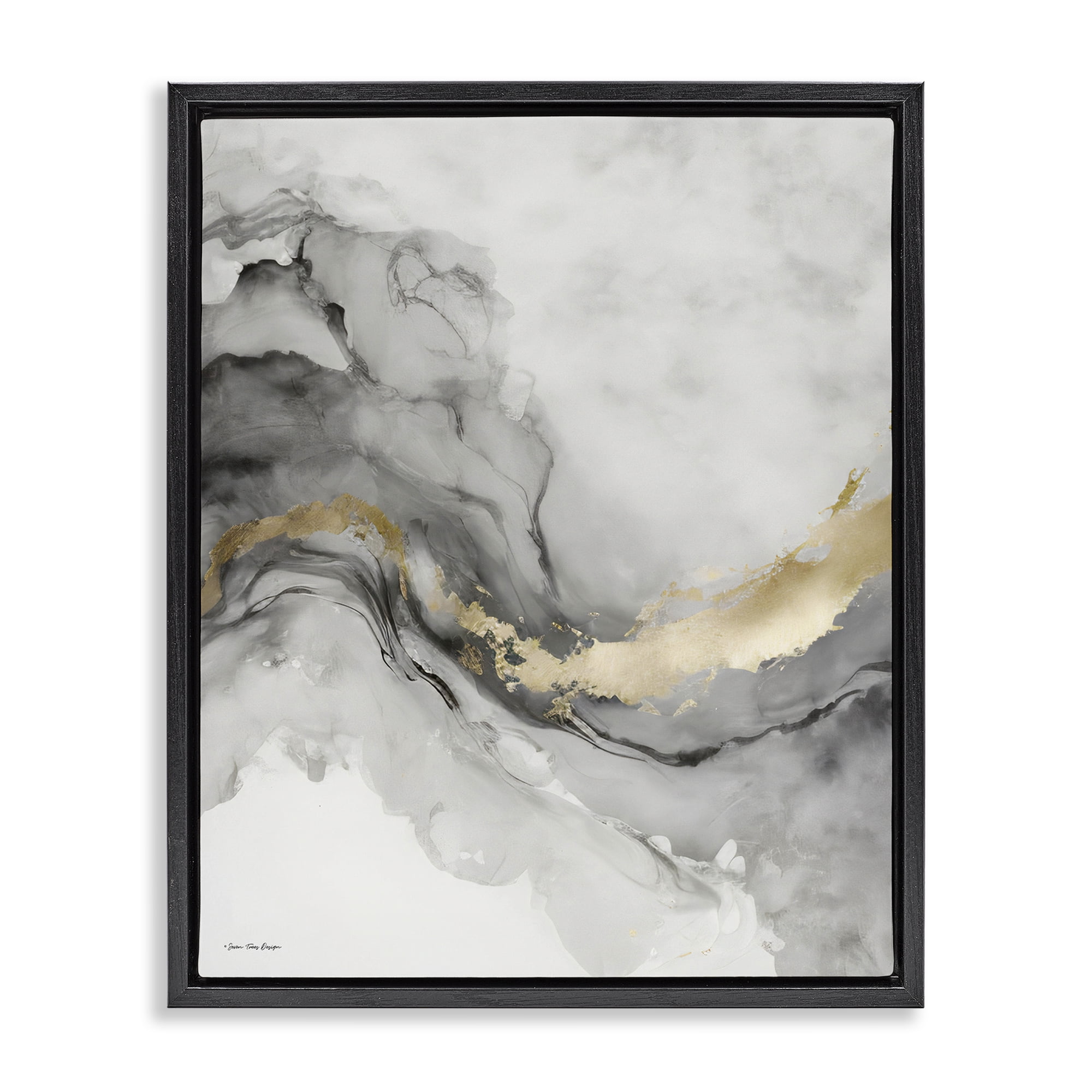 Stupell Industries Grey & Glam Geode Abstract Painting Black Floater Framed Canvas Art Print Wall Art, 17 x 21