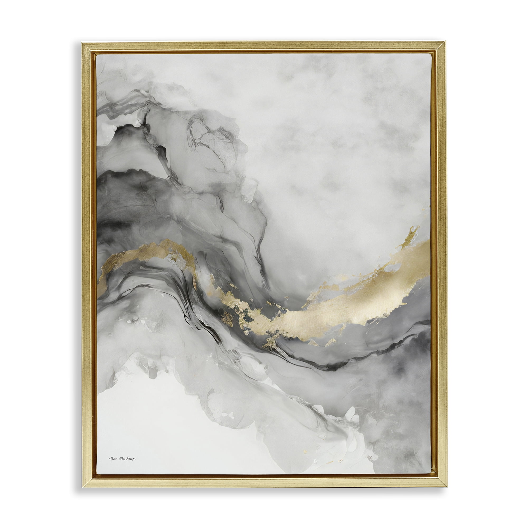 Stupell Industries Grey & Glam Geode Abstract Painting Gold Floater Framed Canvas Art Print Wall Art, 17 x 21