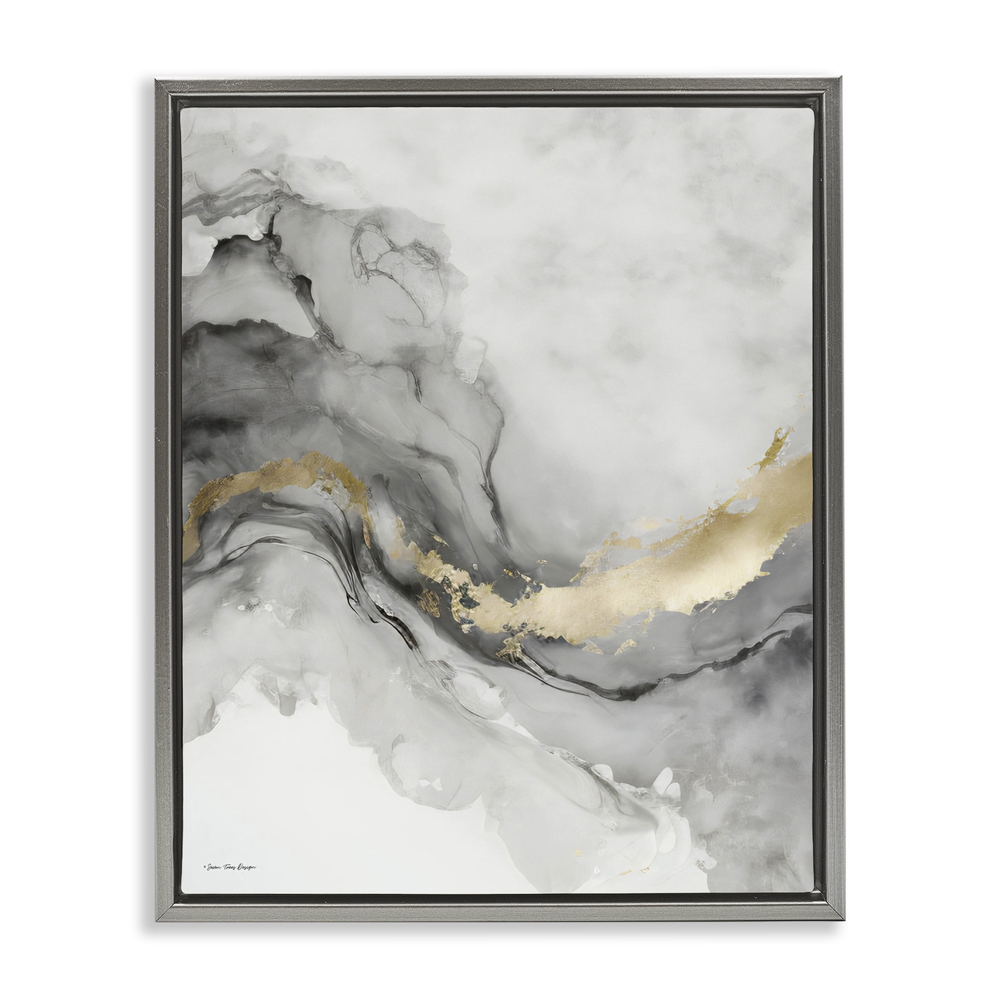 Stupell Industries Grey & Glam Geode Abstract Painting Gray Floater Framed Canvas Art Print Wall Art, 25 x 31