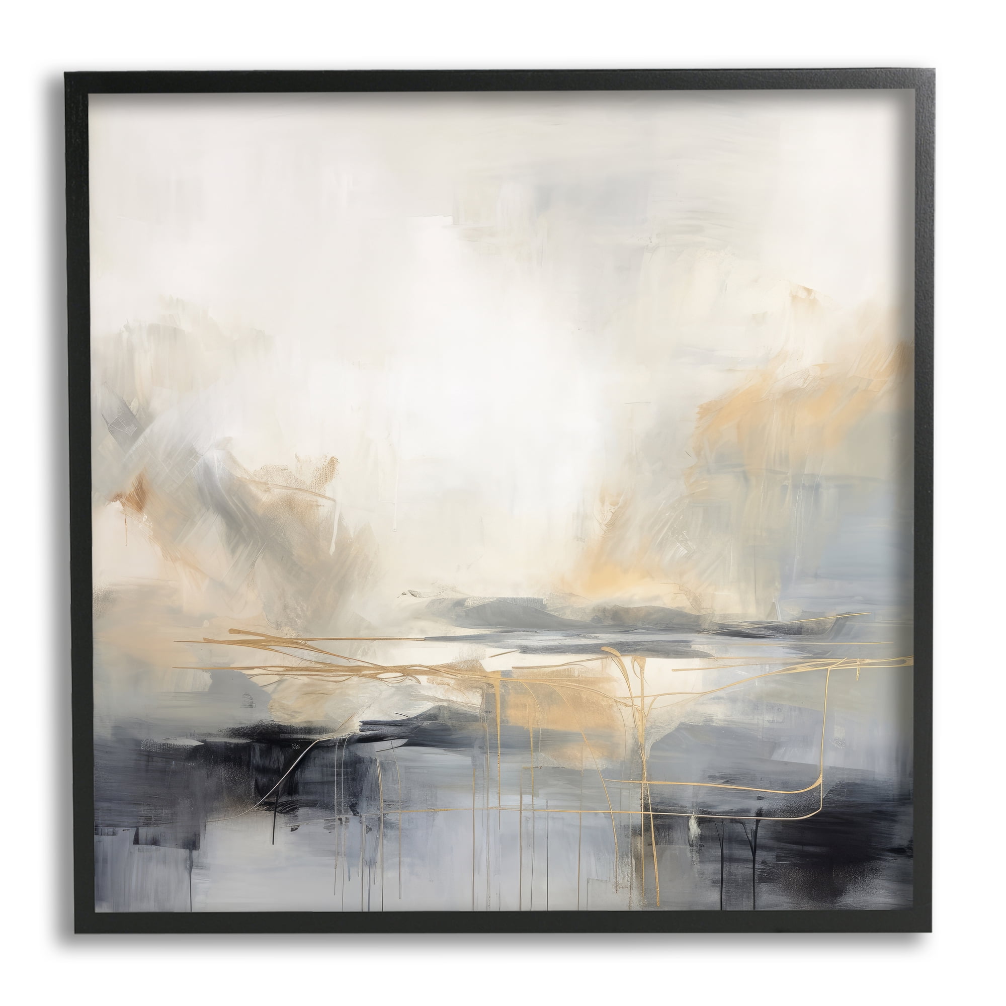 Stupell Industries Grey & Glam Landscape Abstract Painting Black Framed Art Print Wall Art, 17 x 17