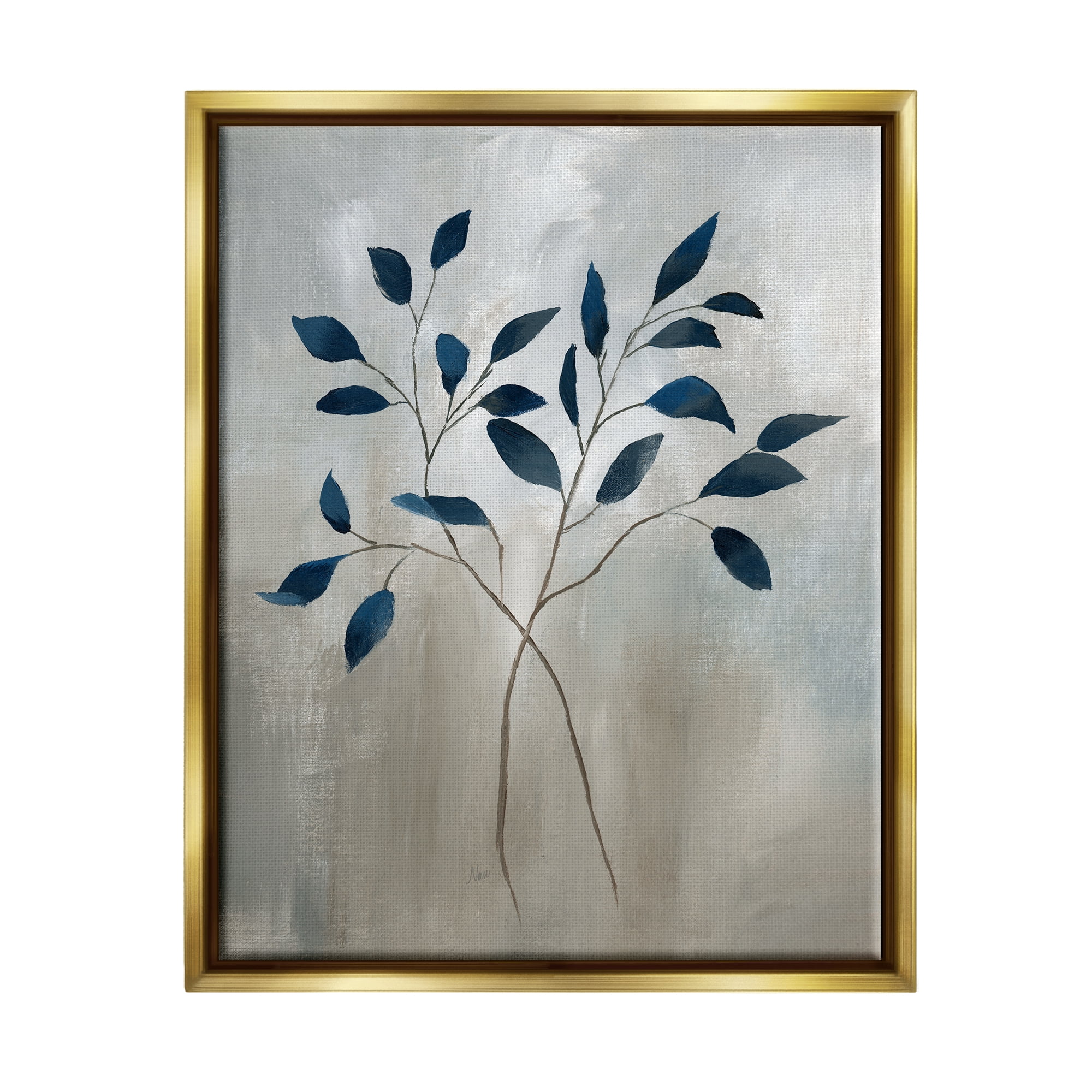 Stupell Industries Grey Herb Sprigs Botanical & Floral Painting Gold Floater Framed Art Print Wall Art, 17 x 21