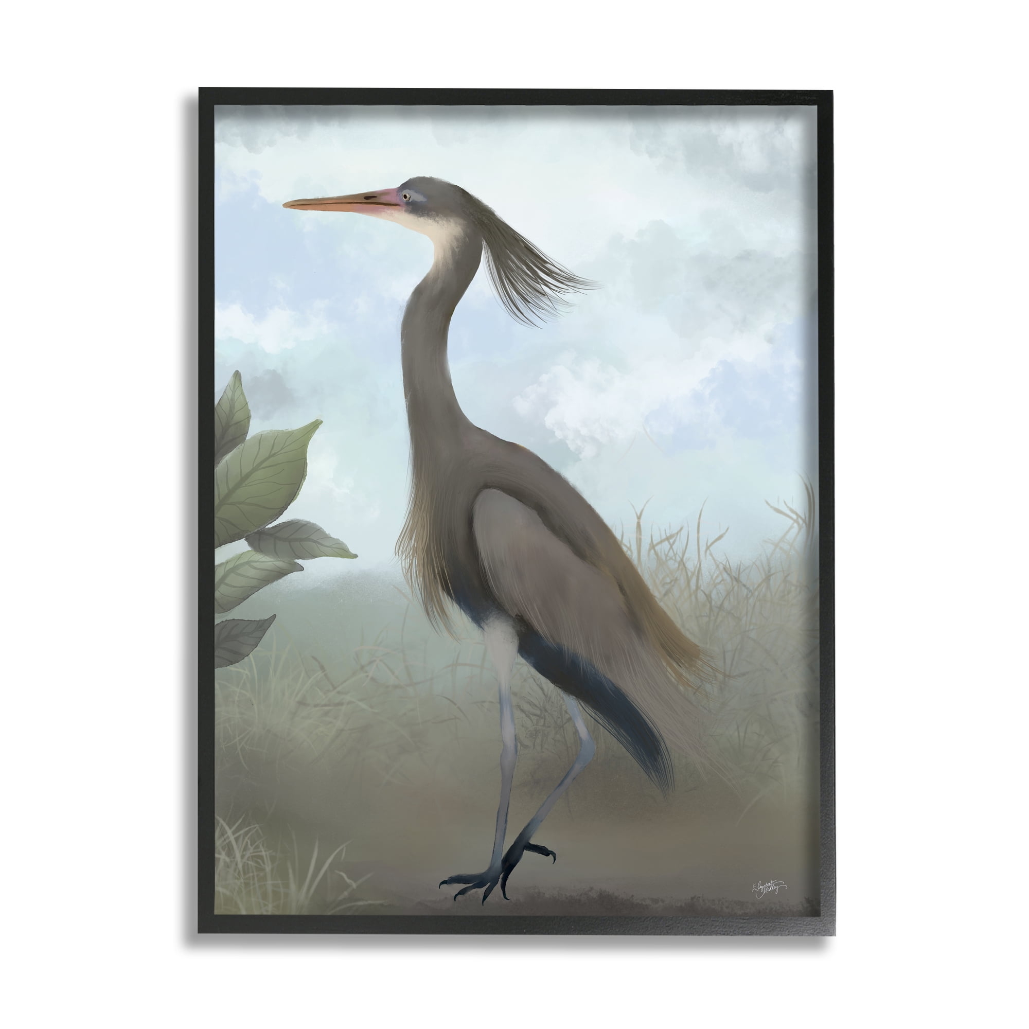 Stupell Industries Grey Heron Painting Animals & Insects Painting Black Framed Art Print Wall Art, 24 x 30