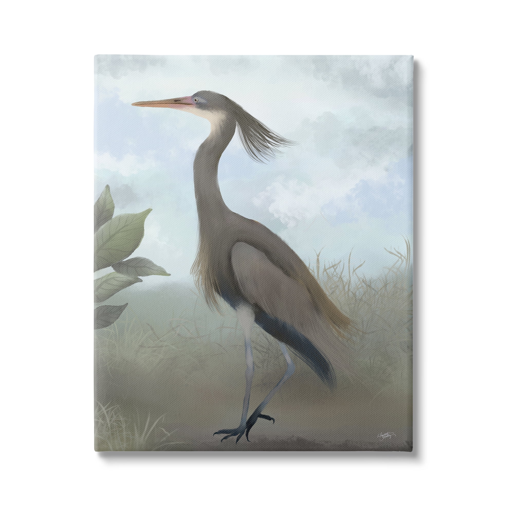 Stupell Industries Grey Heron Painting Animals & Insects Painting Gallery Wrapped Canvas Art Print Wall Art, 16 x 20