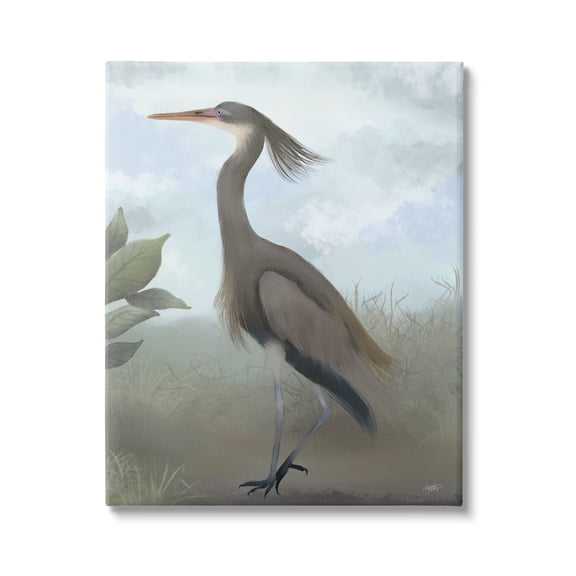 Stupell Industries Grey Heron Painting Animals & Insects Painting Gallery Wrapped Canvas Art Print Wall Art, 24 x 30