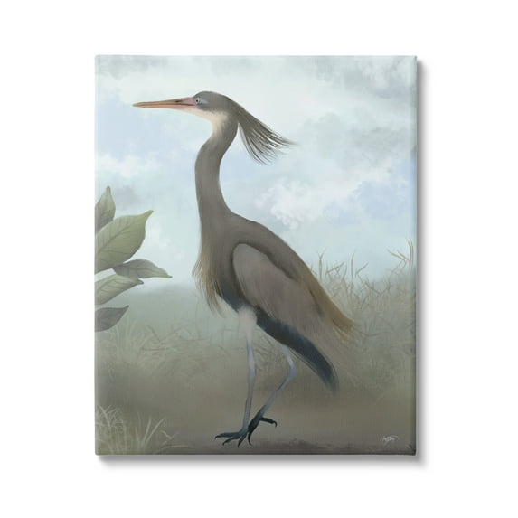 Stupell Industries Grey Heron Painting Animals & Insects Painting Gallery Wrapped Canvas Art Print Wall Art, 36 x 48