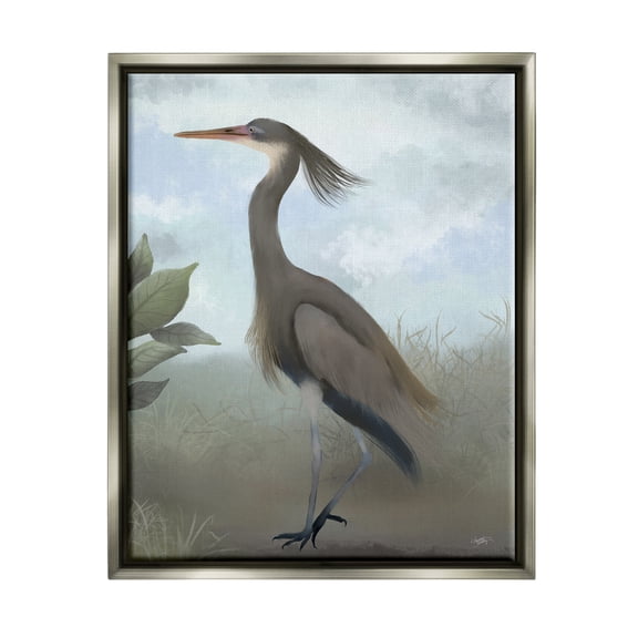 Stupell Industries Grey Heron Painting Animals & Insects Painting Gray Floater Framed Canvas Art Print Wall Art, 25 x 31