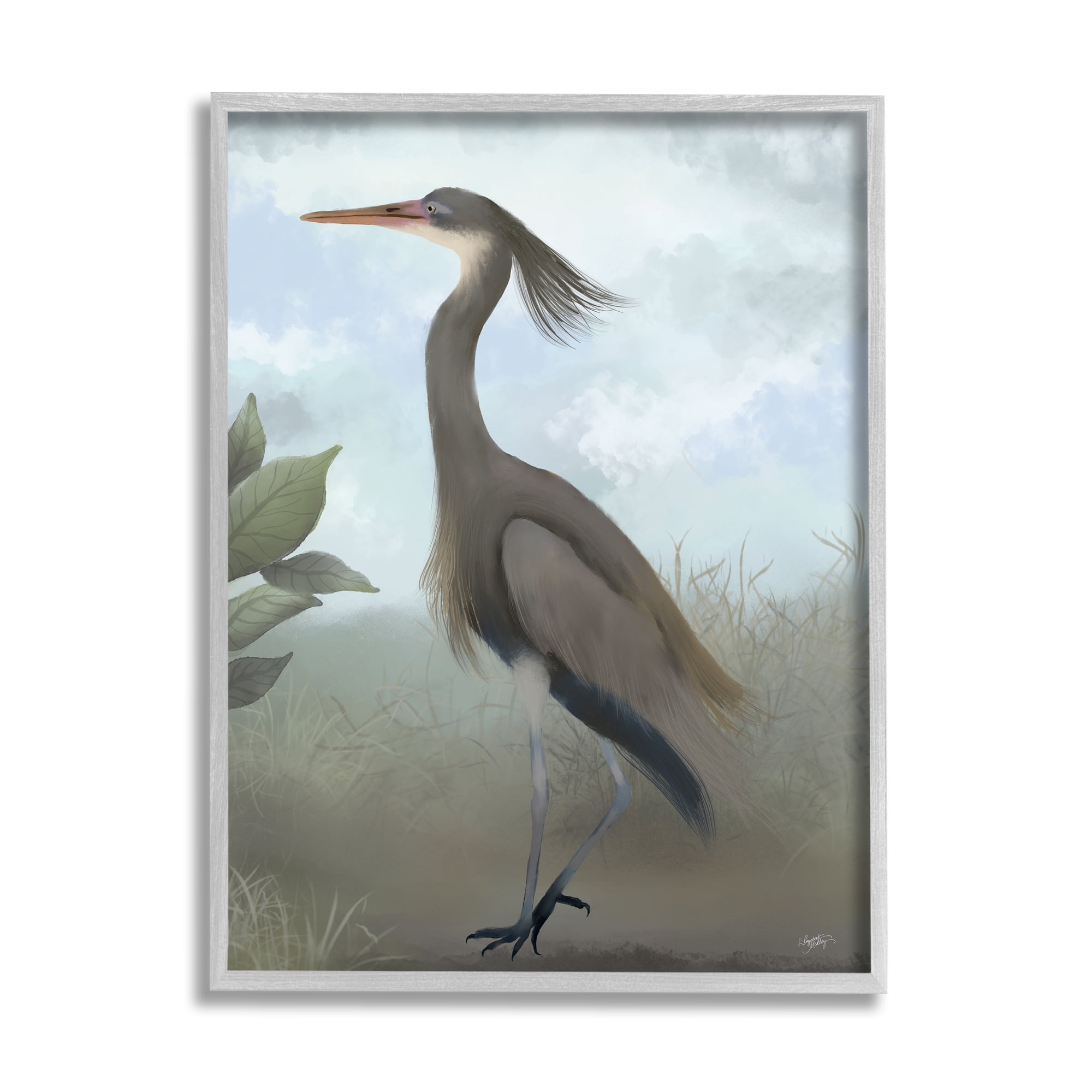 Stupell Industries Grey Heron Painting Animals & Insects Painting Gray Framed Art Print Wall Art, 11 x 14