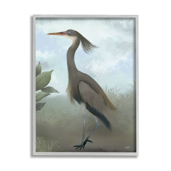 Stupell Industries Grey Heron Painting Animals & Insects Painting Gray Framed Art Print Wall Art, 16 x 20