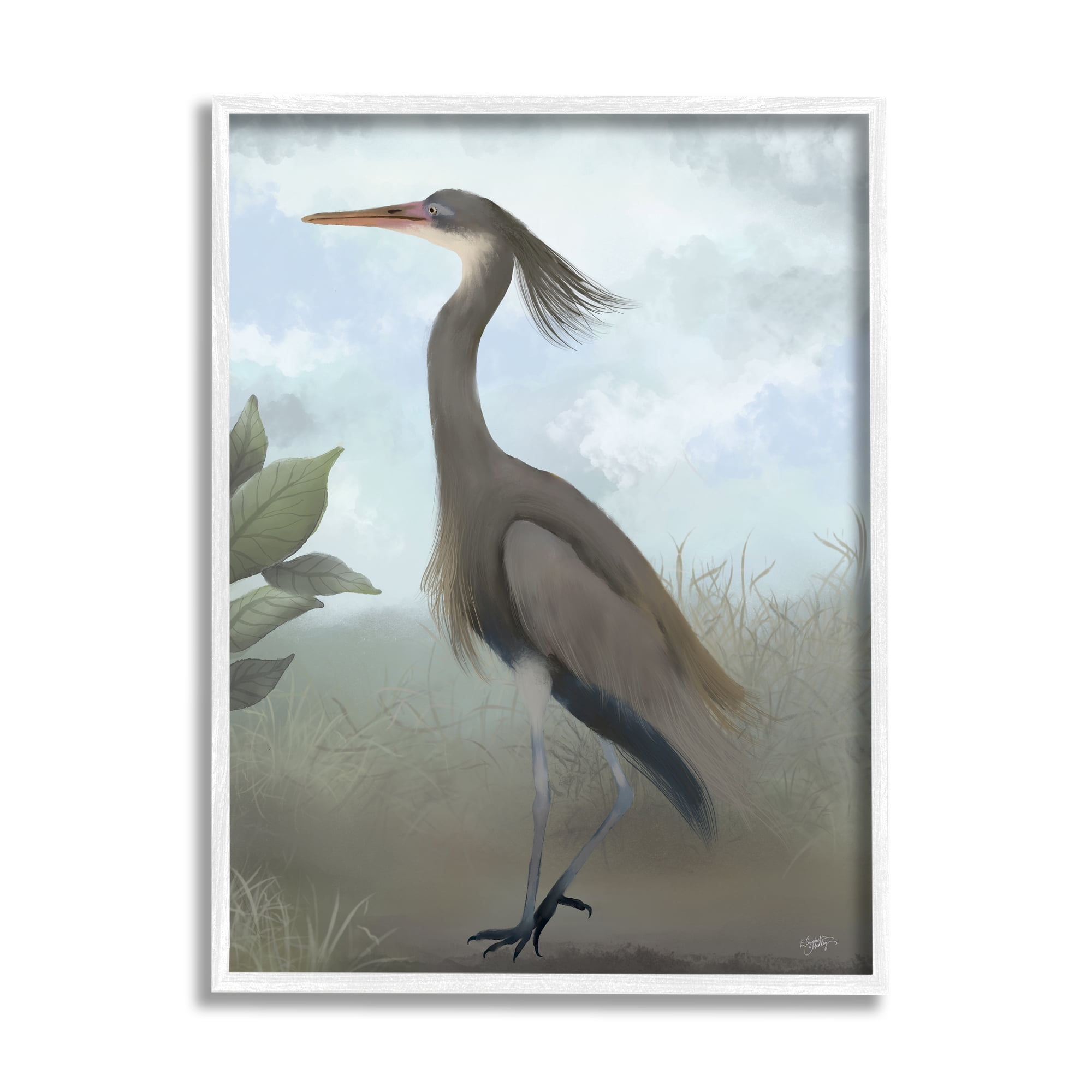 Stupell Industries Grey Heron Painting Animals & Insects Painting White Framed Art Print Wall Art, 24 x 30