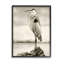 Stupell Industries Grey Heron Perched Animals & Insects Painting Black Framed Art Print Wall Art, 11 x 14
