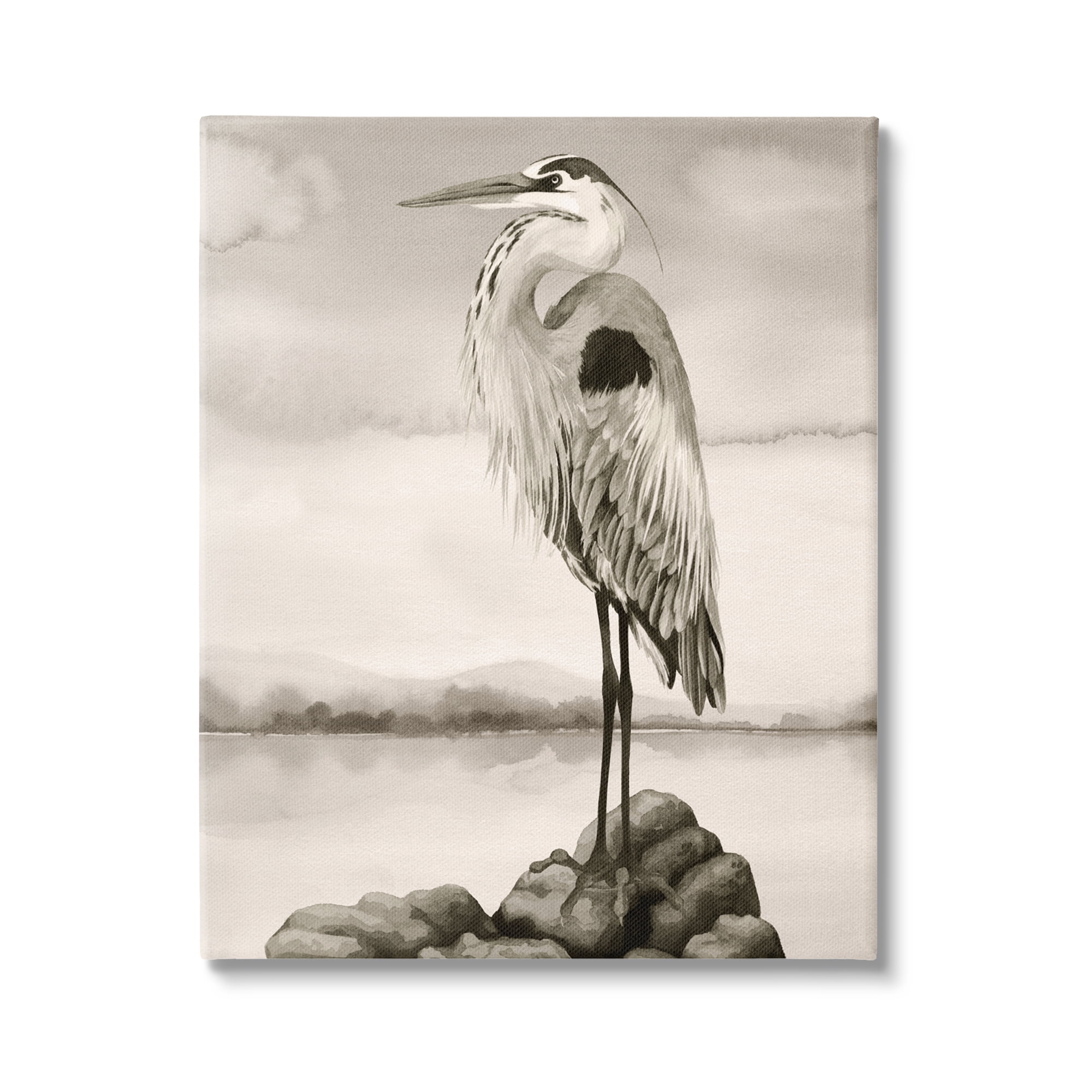 Stupell Industries Grey Heron Perched Animals & Insects Painting Gallery Wrapped Canvas Art Print Wall Art, 16 x 20