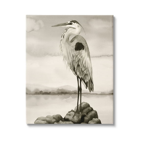 Stupell Industries Grey Heron Perched Animals & Insects Painting Gallery Wrapped Canvas Art Print Wall Art, 30 x 40