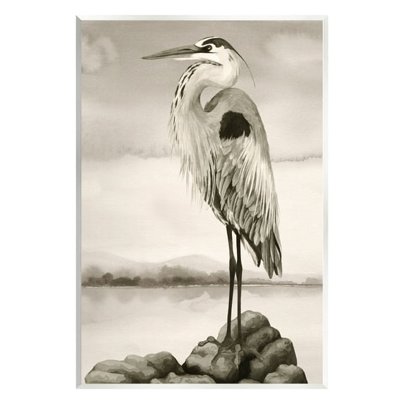 Stupell Industries Grey Heron Perched Animals & Insects Painting Unframed Art Print Wall Art, 10 x 15