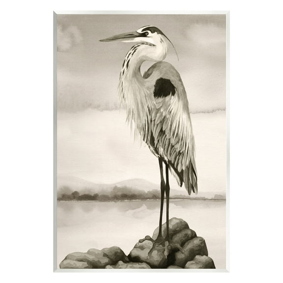 Stupell Industries Grey Heron Perched Animals & Insects Painting Unframed Art Print Wall Art, 10 x 15