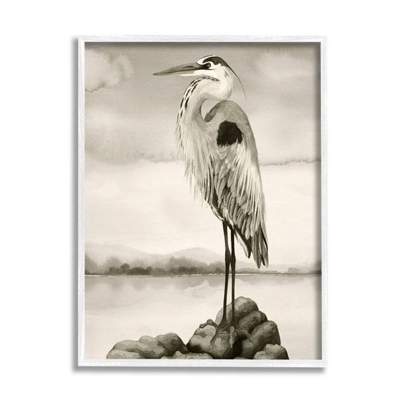 Stupell Industries Grey Heron Perched Animals & Insects Painting White Framed Art Print Wall Art, 24 x 30