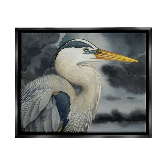 Stupell Industries Grey Heron Portrait Animals & Insects Painting Black Floater Framed Canvas Art Print Wall Art, 31 x 25