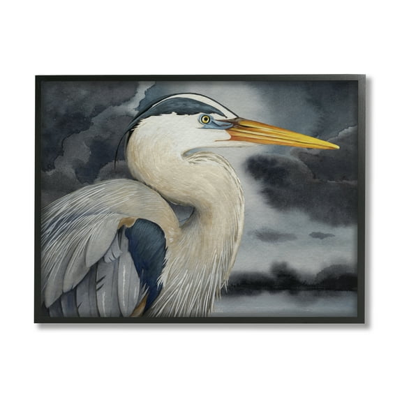 Stupell Industries Grey Heron Portrait Animals & Insects Painting Black Framed Art Print Wall Art, 14 x 11
