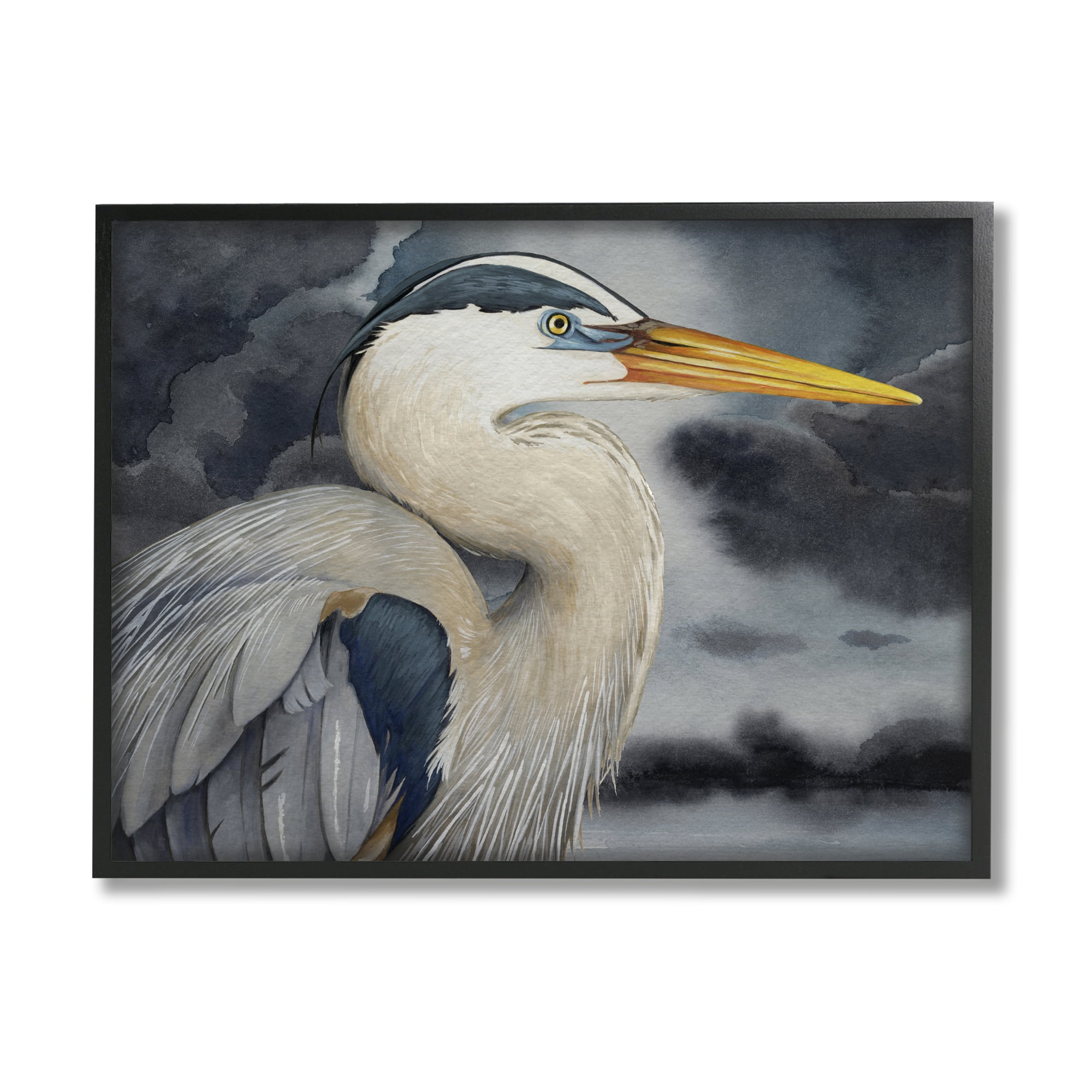 Stupell Industries Grey Heron Portrait Animals & Insects Painting Black Framed Art Print Wall Art, 20 x 16