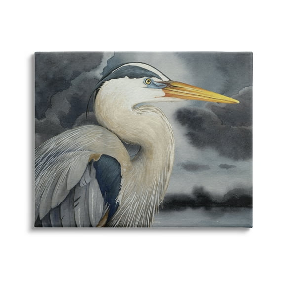 Stupell Industries Grey Heron Portrait Animals & Insects Painting Gallery Wrapped Canvas Art Print Wall Art, 20 x 16